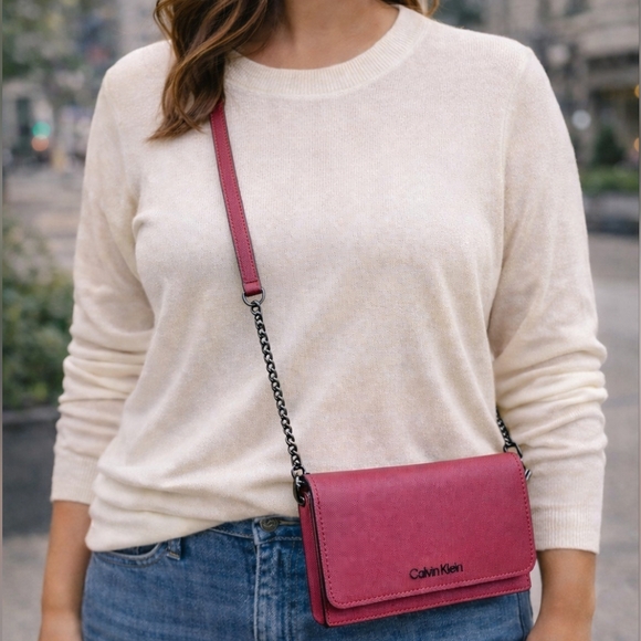Calvin Klein Cranberry Crossbody Chain Wallet Bag - Picture 2 of 10
